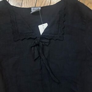 Black Square Neck Top 100% linen NWT medium Click